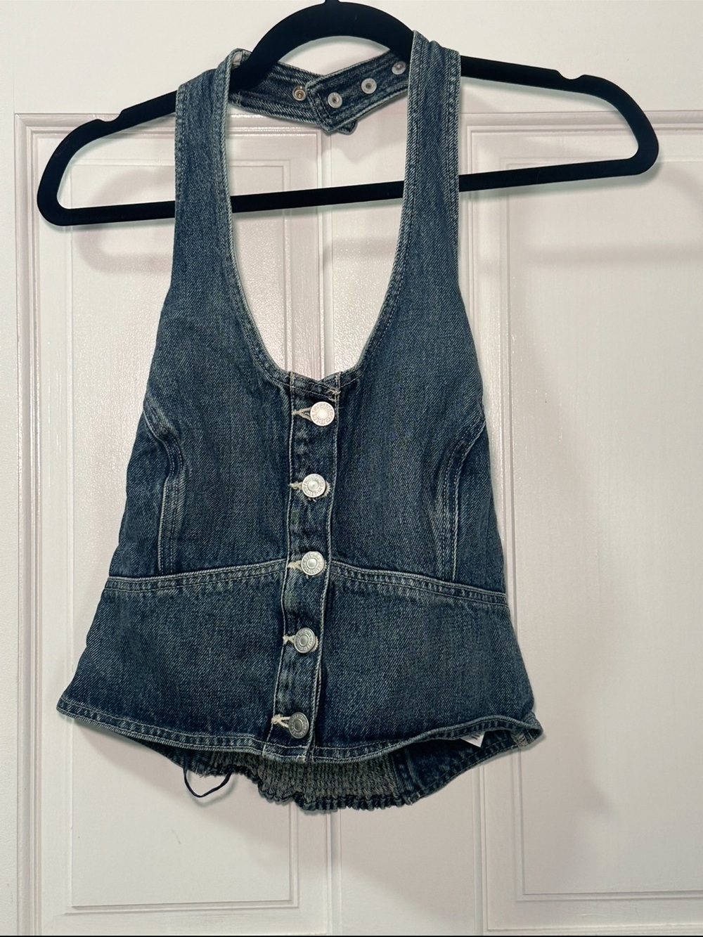 Denim Halter Top Button Down Vest Top Medium Wash